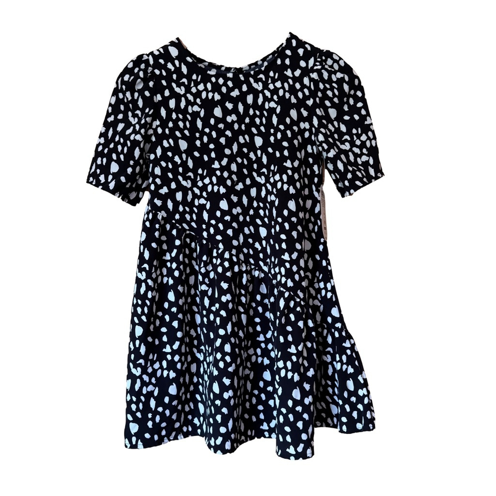 Asymmetrical ruffle bottom Dress Girls small (6-6X) Black White abstract Print
